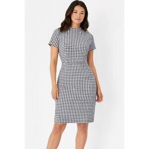Ann Taylor Black & White Gingham Woven Sheath Dress Size 6 Classic Tailored